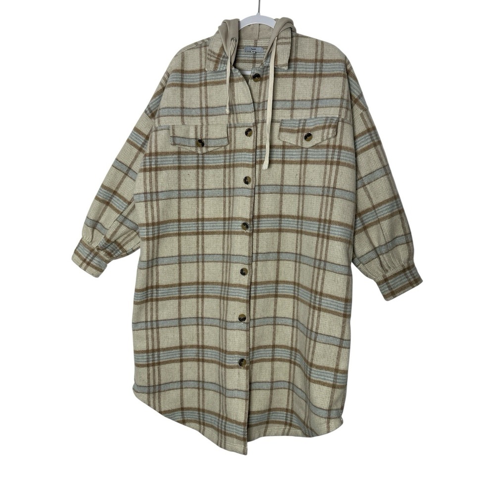 FATE Coat Jacket Women's Medium Plaid‎ Long Preppy Academia Wool Blend Oversized